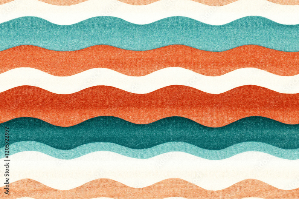 Fototapeta premium Seamless Colorful Wavy Pattern Background: Vibrant Orange, Blue and Cream Tones for Creative Design Projects.