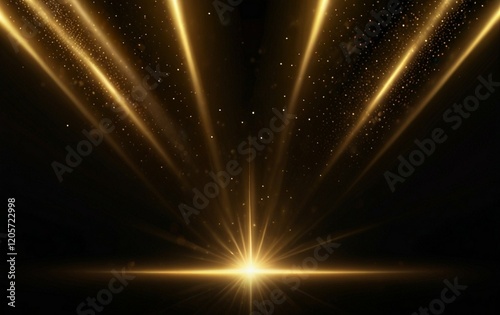 Elegant golden stage vertical glowing with lighting effect sparkle on black background. Template premium award design.