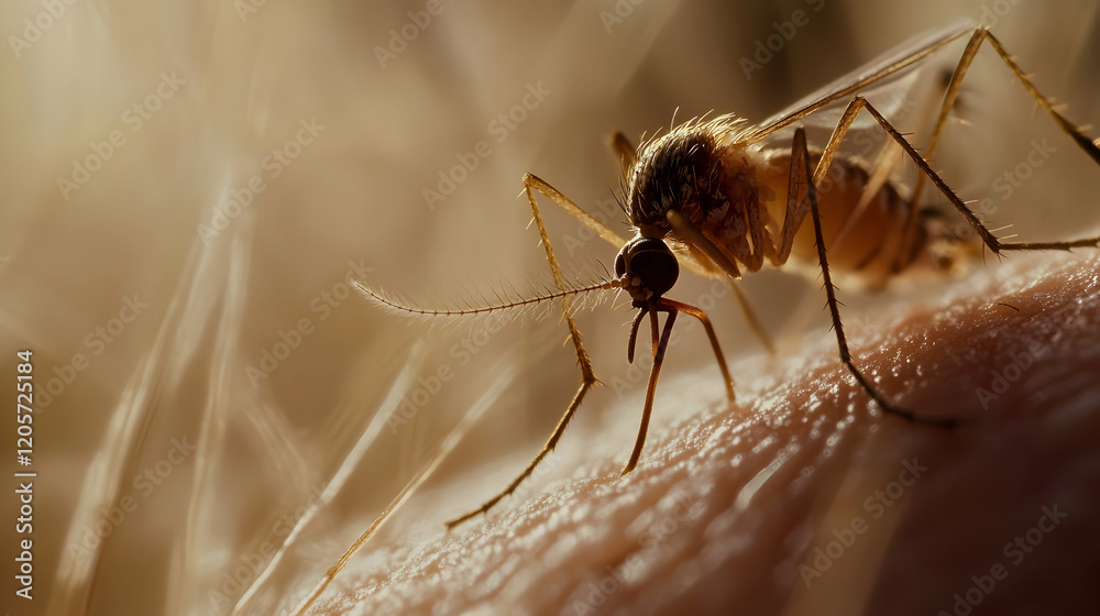 Close-up of Mosquito on Skin in Natural Light Environment Close-up of Mosquito on Skin in Natural Light Environment