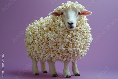 Creative popcorn sheep art studio setting digital art quirky environment close-up view fun concept for whimsical imagery photo