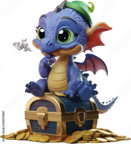 A baby dragon sitting on the case logo