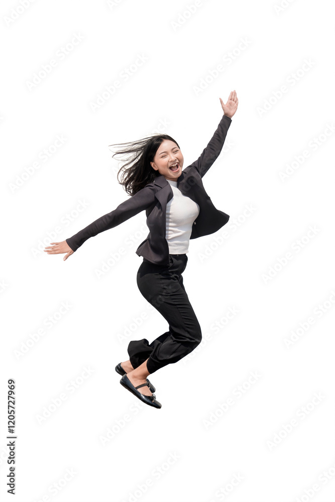 Obraz premium Happy Businesswoman Jumping with Excitement