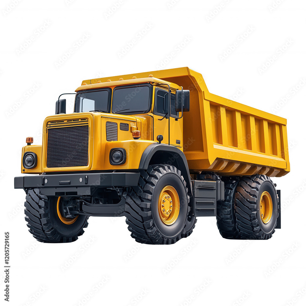 yellow dump truck with large wheels isolated on transparent background yellow dump truck with large wheels isolated on transparent background