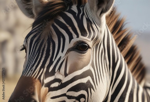 Close-up of zebra's head showing ears and mane, herbivore, striped, portrait