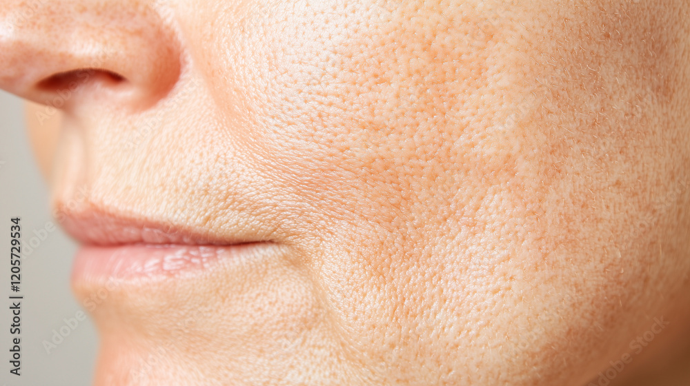 Close-up of a person's face with visible skin texture, showcasing natural imperfections and healthy glow, representing authenticity and self-confidence in beauty. Close-up of a person's face with visible skin texture, showcasing natural imperfections and healthy glow, representing authenticity and self-confidence in beauty.
