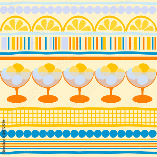 Strip with elements of chaos seamless pattern, vertical   colorful background print. Ornate vector stripe lines fabric. 