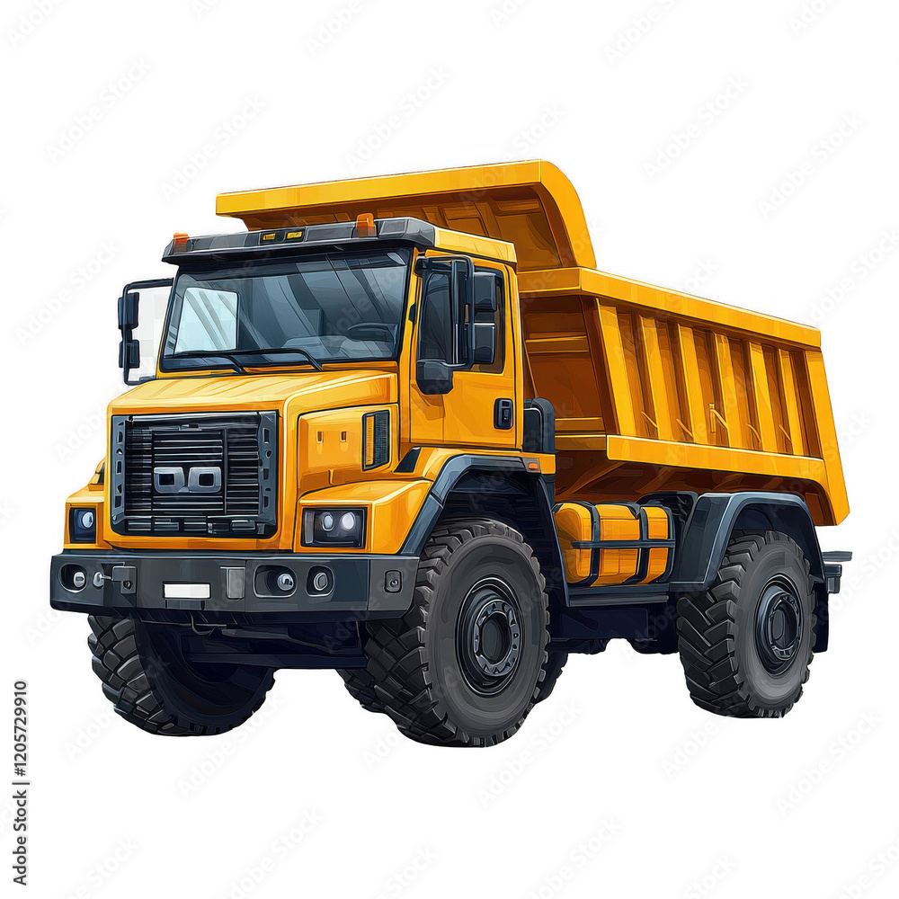 yellow dump truck with large wheels isolated on transparent background yellow dump truck with large wheels isolated on transparent background