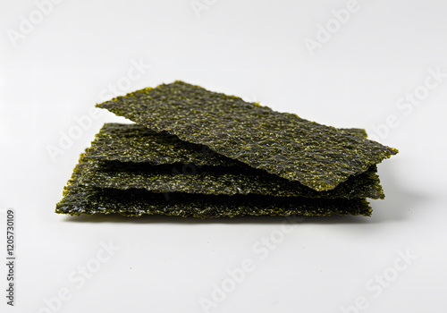 Roasted seaweed snacks on white background