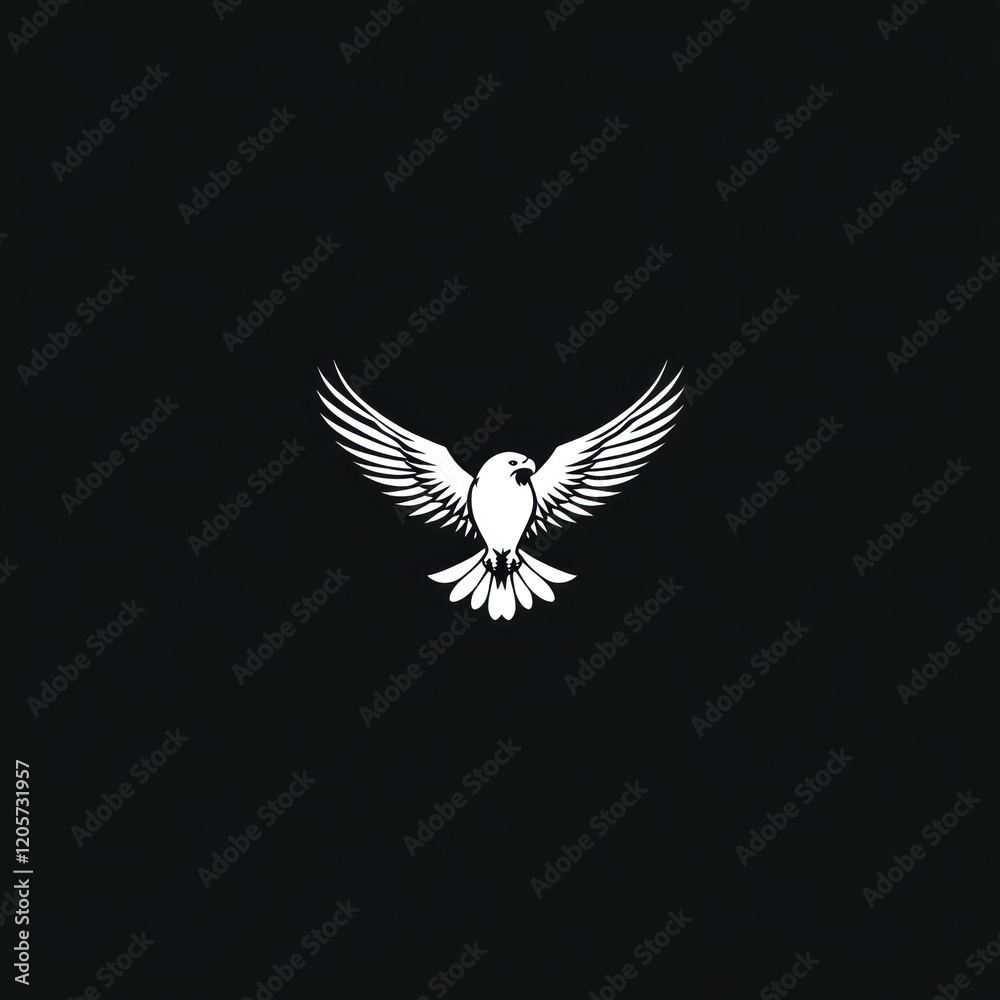 Obraz premium White dove soaring, dark background, peace symbol, design element