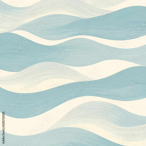 A serene Japanese wave pattern, seigaiha, undulates across the image in gentle, soothing strokes, with soft, pale blue hues gradating into creamy whites, evoking a sense of calming tranquility and har photo