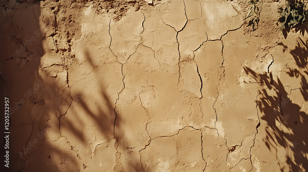 Naklejka premium Cracked earth surface desert region natural texture dry environment close-up view climate impact awareness