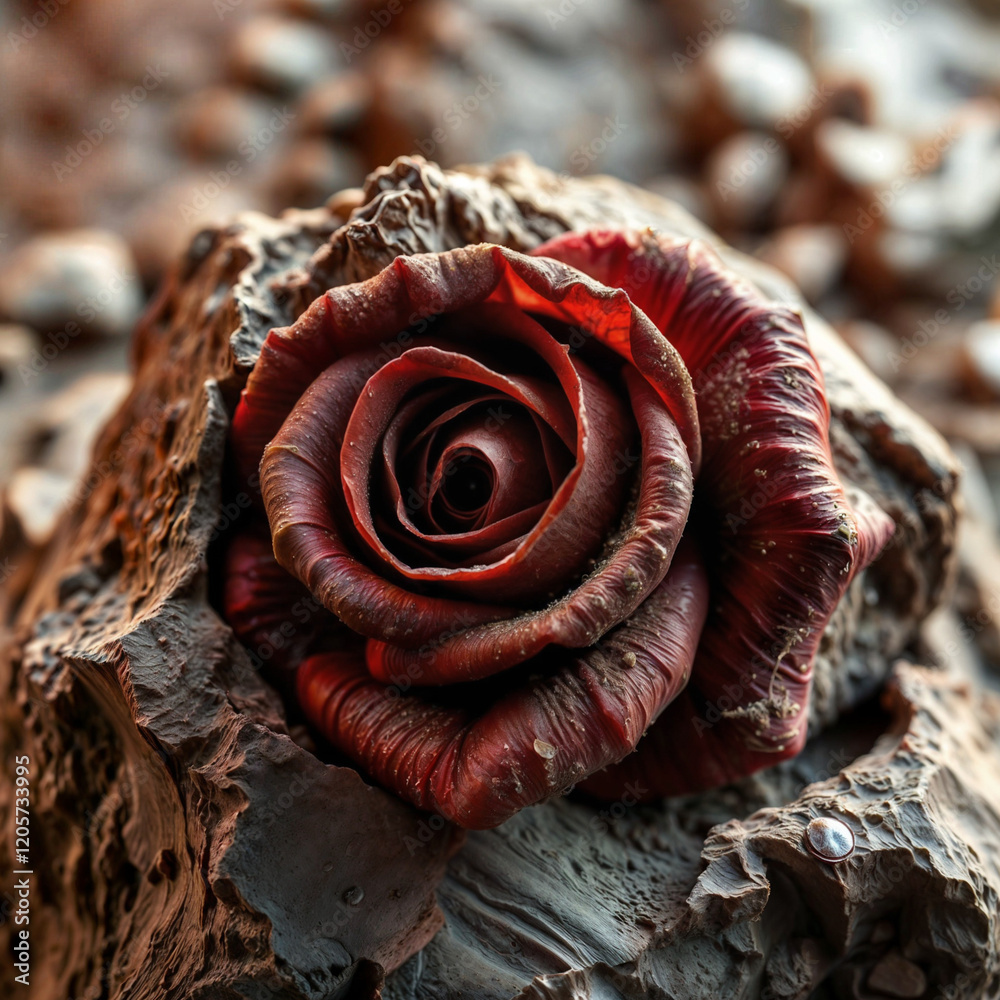 A living, red, natural rose grown in stone. A living, red, natural rose grown in stone.