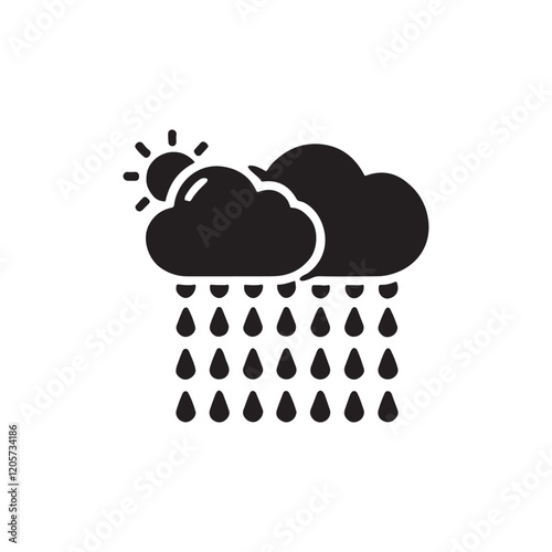 Rainy weather silhouette vector with a white  background