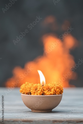 Warm Festive Glow Holika Dahana Altar with Marigold Delight for Modern Spiritual Experiences in Eco-Friendly Seasonal Celebrations and Event Design photo