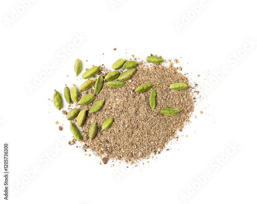 Cardamom Seeds Isolated, Cardamon, Dry Kardamon Fruits, Cardamum Spice, Cardamomum photo