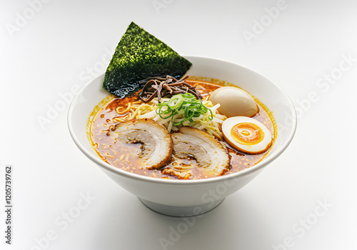 Spicy Ramen Noodles Studio Shot, White Background