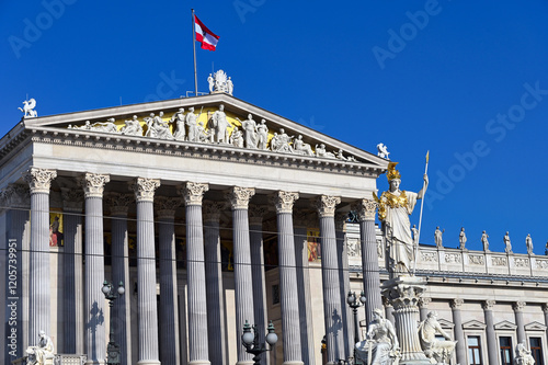 Photography Pallas Athena statue in front of Austrian Parliament in Vienna,Austria