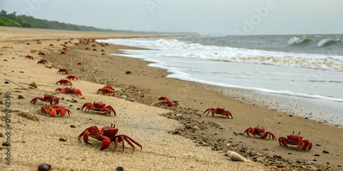 Red crab sea beach background
