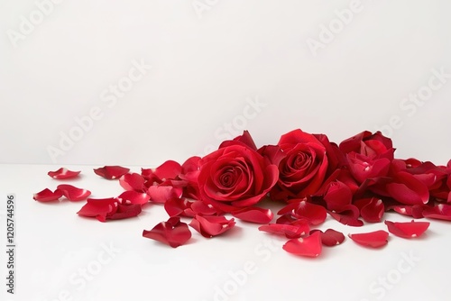 Romantic red roses on white background, with blank space for customized content, perfect for valentine's day, engagement, wedding, anniversary, love gift. With blank space for customized content.