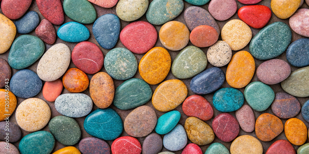 Round multicolor small Pebbles stone texture top view background Round multicolor small Pebbles stone texture top view background