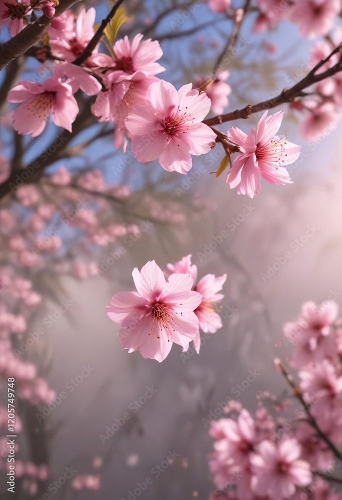 Pink sakura petals swirling in the wind against a blurred background, zephyr, falling blossoms Pink sakura petals swirling in the wind against a blurred background, zephyr, falling blossoms