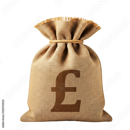 Burlap Money Bag with British Pound Symbol Representing Currency and Finance 