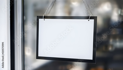 Blank Rectangular Sign On Glass Door Symbolizing Readiness