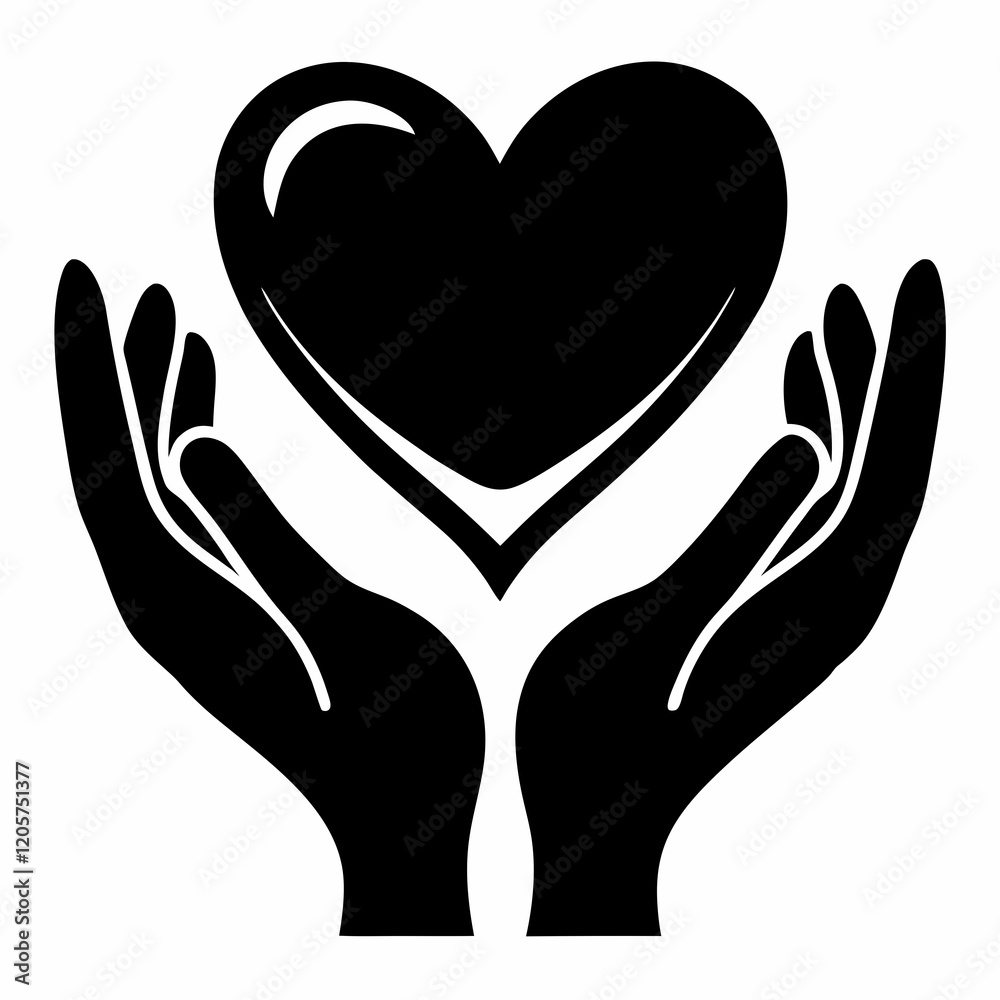 Heart in Hands Silhouette black silhouette vector illustration white background Heart in Hands Silhouette black silhouette vector illustration white background