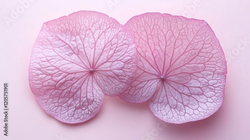 Pink hydrangea petals, delicate, close-up, studio, pastel background, floral design