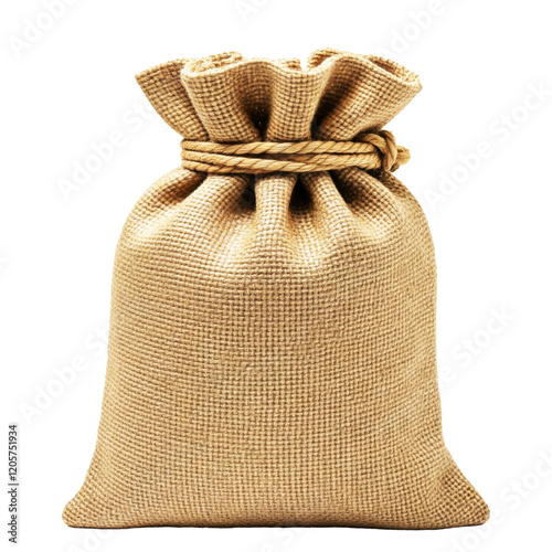 Burlap Sack, Jute Bag with Rope Tie Isolated on Transparent Background PNG Image