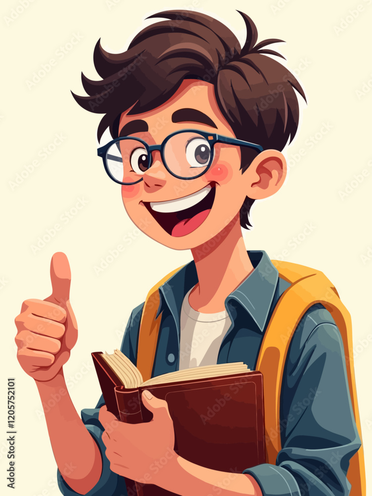 Smiling young male student holding a book and showing thumb up sign, isolated on transparent background Smiling young male student holding a book and showing thumb up sign, isolated on transparent background