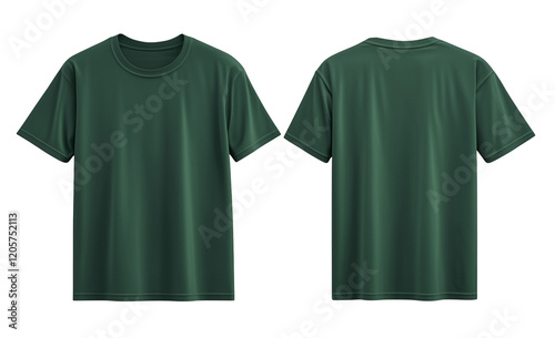 Plain Dark Green T-Shirt Mockup Template Front and Back View Isolated on Transparent Background