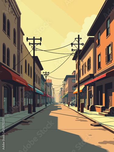  traditional small town streets illustration, romantic, minimalist style 