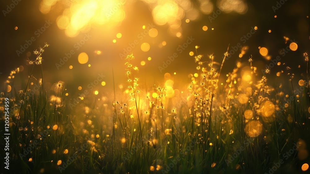Firefly-like bokeh in golden yellows and soft whites, magical evening atmosphere Firefly-like bokeh in golden yellows and soft whites, magical evening atmosphere