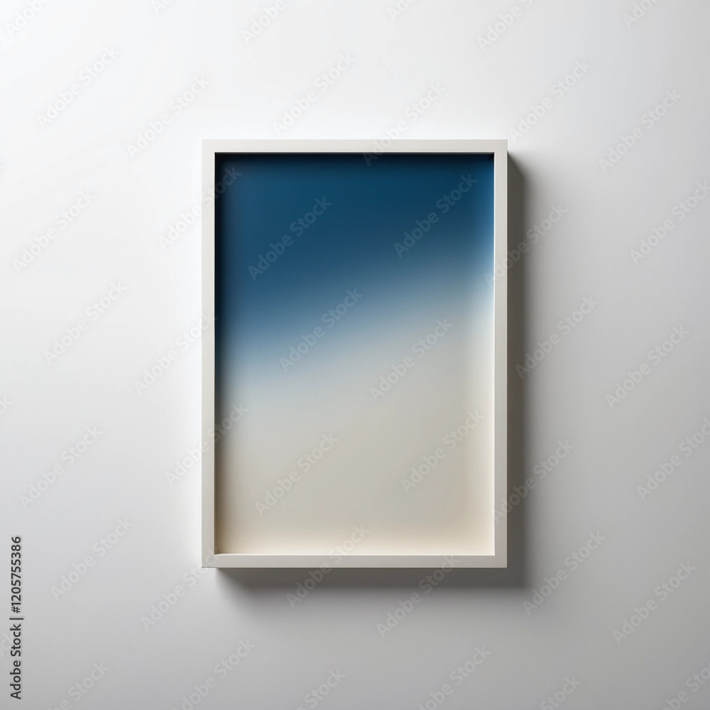 A sleek, modern rectangular frame with a gradient fill that transitions from a deep, rich blue at the top to a soft, creamy white at the bottom, positioned centrally on a clean, white background that 