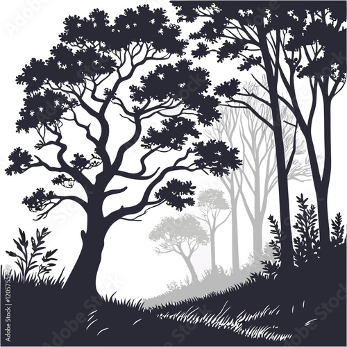 Midnight Forest vector silhouette black design white background