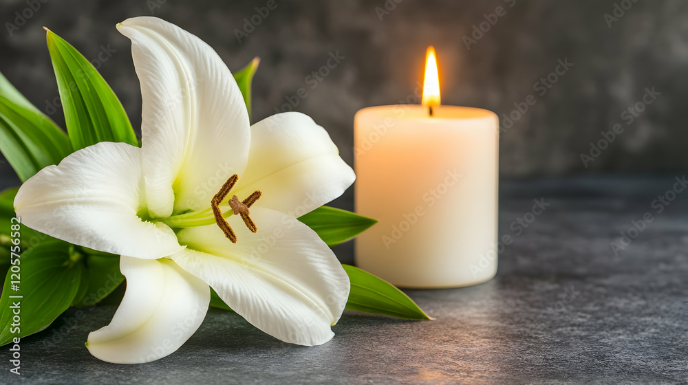 White Lily and Candle Background Space, rose White Lily and Candle Background Space, rose