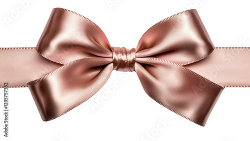 Elegant rose gold satin bow with ribbon, perfect for gifts and decorations. Isolated on white/transparent background.