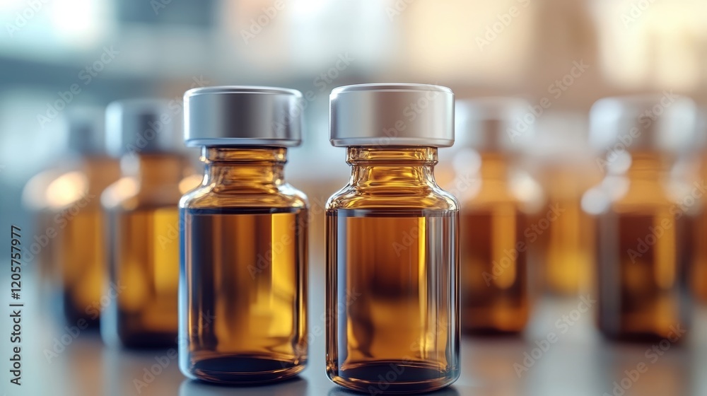 (Multiple values)Medical vials on production line at pharmaceutical factory, Pharmaceutical machine working pharmaceutical glass bottles production line, health care, pandemic.