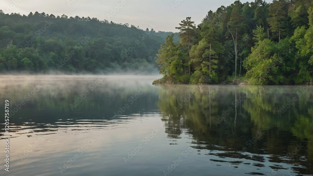 Obraz premium Misty Morning Serenity at the Lake