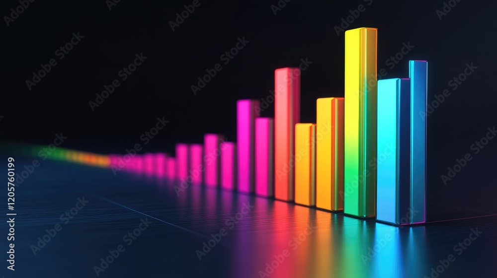 A stacked bar graph in vivid colors showing year-over-year profit growth, set against a professional dark blue gradient background.