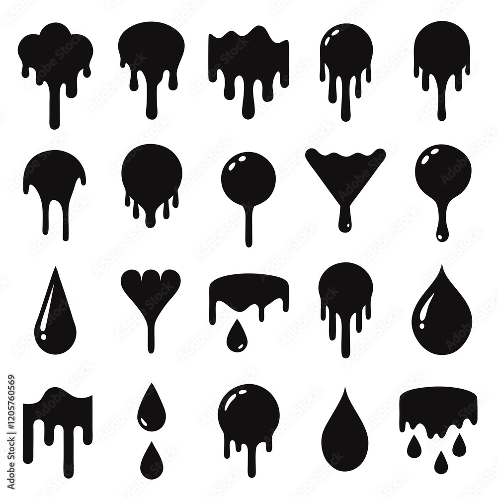 Obraz premium Set of Dripping Liquid Icons in Various Shapes
