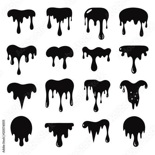 Set of Dripping Liquid Icons in Various Shapes