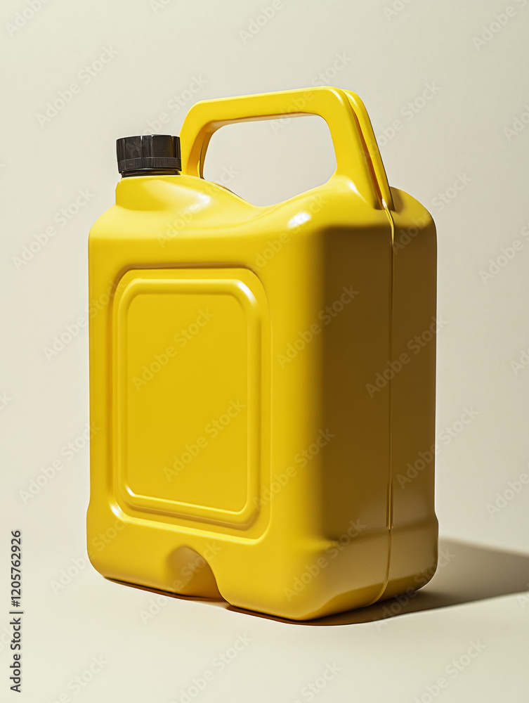 Bright Yellow Jerrycan Stands Against a Plain Background, Showcasing Its Functional Design and Vibrant Color Bright Yellow Jerrycan Stands Against a Plain Background, Showcasing Its Functional Design and Vibrant Color