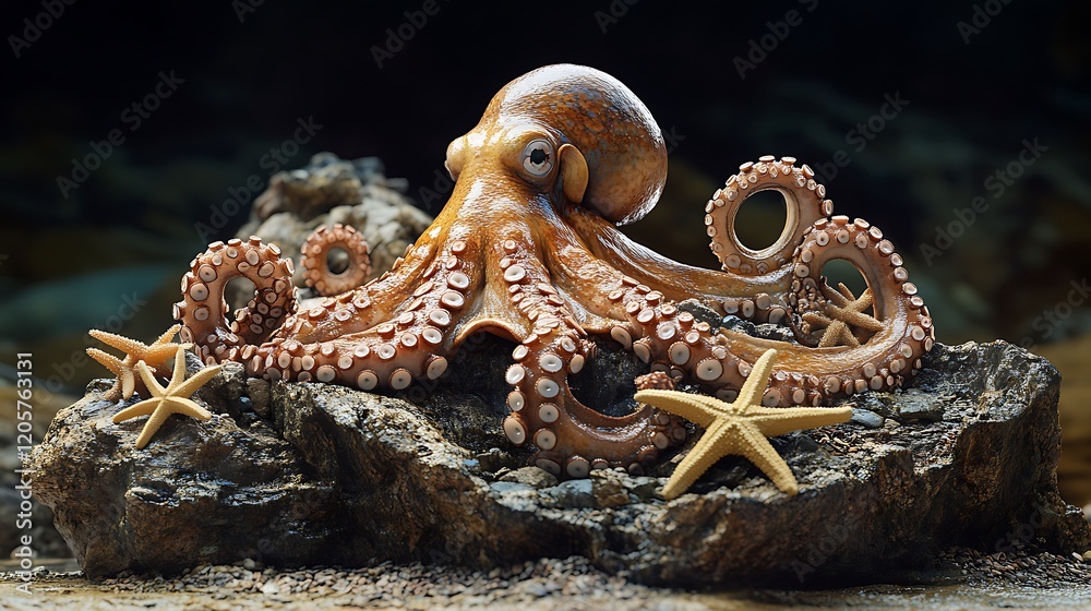 Obraz premium Intricate details of an octopus in crystal waters