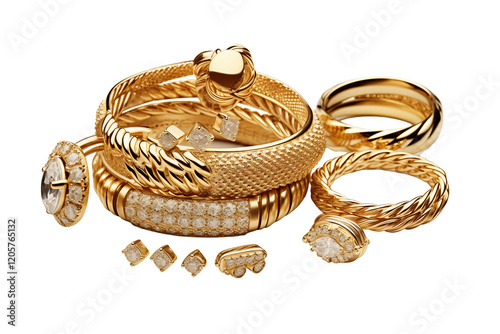 Elegant Gold Jewelry Collection, Isolated on Transparent Background