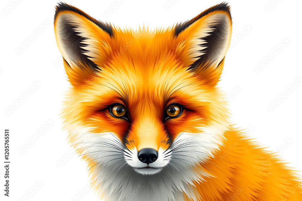 Fototapeta premium Close-Up Portrait of a Red Fox Isolated on White Background .