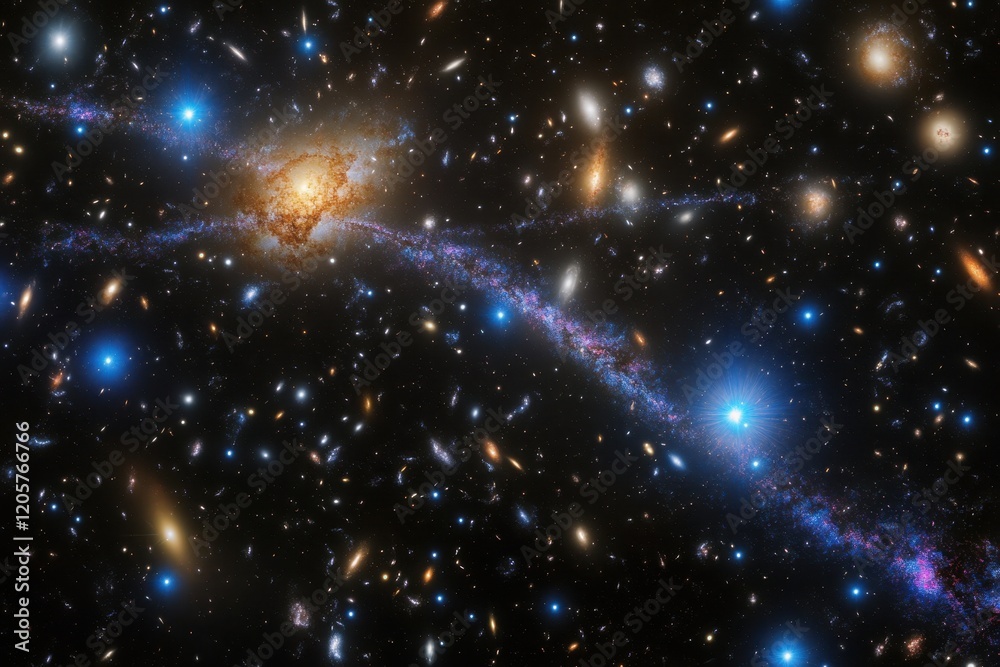Fototapeta premium Stunning view of a galaxy cluster with bright stars and distant cosmic structures at night
