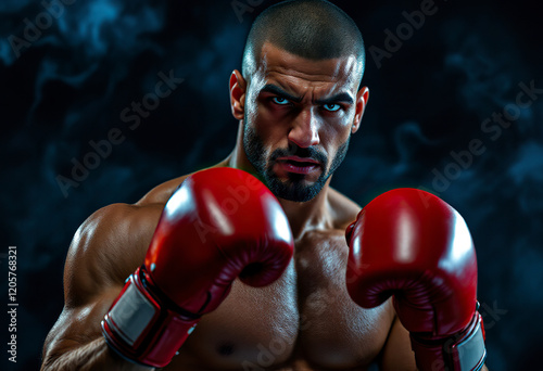 Powerful Boxer: Dramatic Portrait with Red Gloves