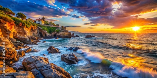 Castiglioncello Sunset: Tuscan Clifftop Seascape, Tilt-Shift Photography photo